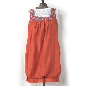 BCBGMaxAzria Embroidered Silk Apricot Bubble Dress